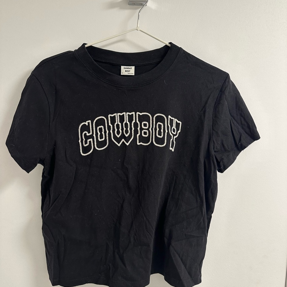 Aritzia Black Short Sleeve Tee with Cowboy Print